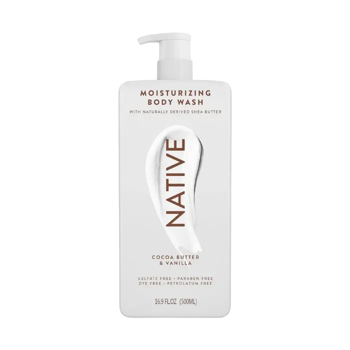 Bottle of Native Moisturizing Body Wash, sulfate- and paraben-free clean body wash with natural fragrance.